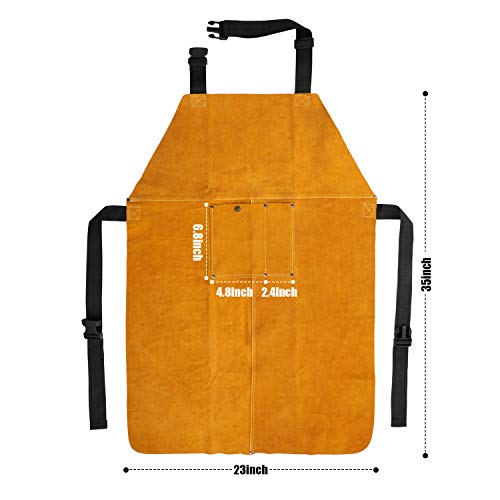 Leather Welding Apron, Flame & Spark Resistant Bib, Safety Smock, Protective Clothing Gear for Blacksmiths, Welders & Woodworkers, 23x35 inches