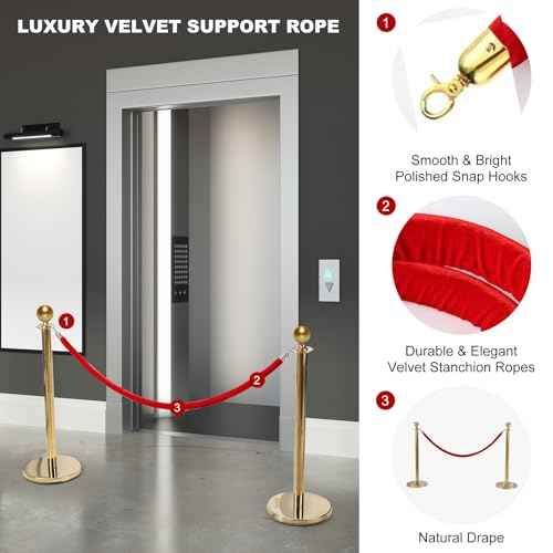 4pcs Velvet Stanchion Rope, 5 Feet Red Velvet Rope Crowd Control Barrier with Gold Plated Clasp for Carpet, Queue Safety Barriers for Party Decorations, Hotels, Theaters, Grand Openings