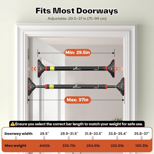 Adjustable No-Drill Pull Up Bar for Doorway - 29.5-37 in, 440 lb Capacity