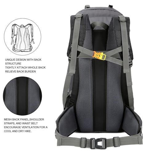 Bseash 60L Waterproof Hiking Backpack with Rain Cover – Black Large Daypack for Camping