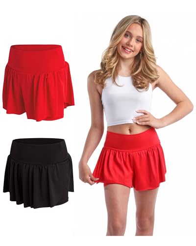 Sweet Hearts Girls Athletic Skort 2 Pack Black/Red 10-12 with Spandex Lining