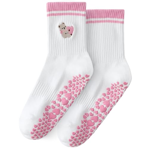 Anti-Slip Pilates Socks for Women - Breathable Yoga Socks - Pink Bear