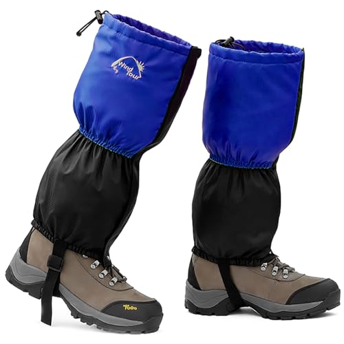 Waterproof Winter Snow Gaiters - Blue Fleece Ankle Covers for Hiking