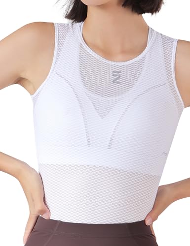 INBIKE Women's Mesh Cycling Tank Top - Sleeveless Summer Base Layer, Small-Medium, White