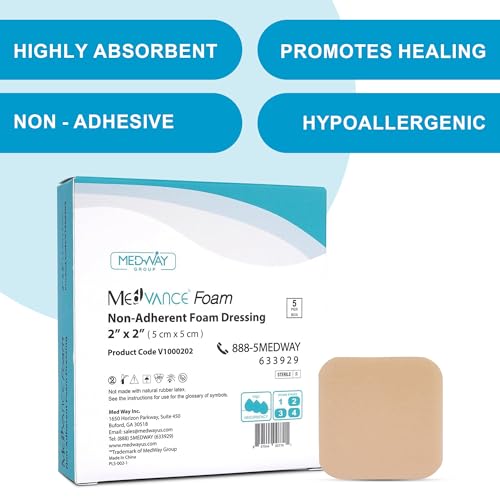 Waterproof Non-Adhesive Foam Wound Dressing - 2"x2", Box of 5