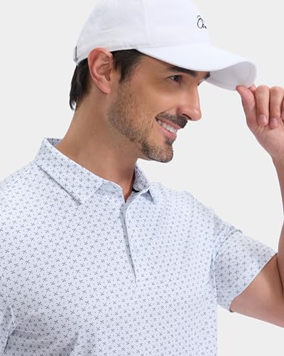 Obla Men's Short Sleeve Dry Fit Golf Polo Shirt with White Golf Clubs, Large