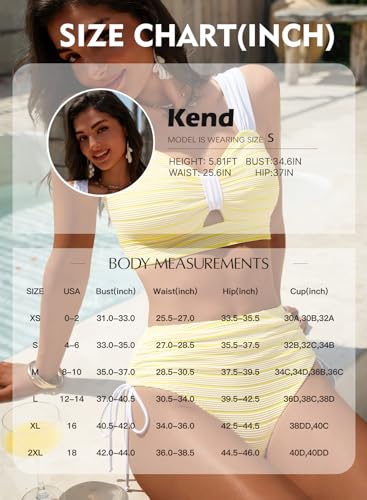 Herseas Women High Waisted Bikini Set Textured Cutout Tie Side Bathing Suit - Yellow, Large