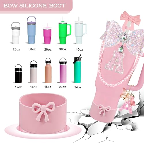 Pink Bow Letter Charms Accessories Set for Stanley Cup - W