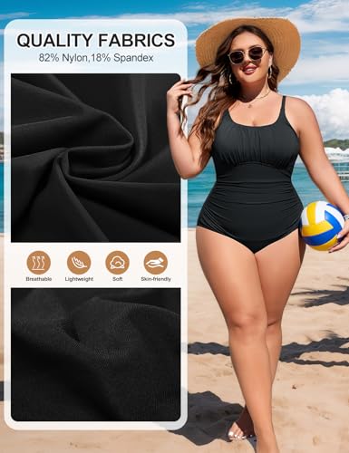 Plus Size tummy control one-piece swimsuit for women