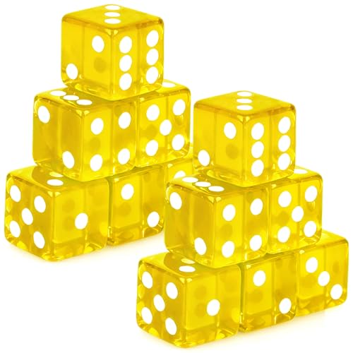 12-Piece 19mm Translucent Casino Dice Set - Yellow Square Corner Gaming Dice