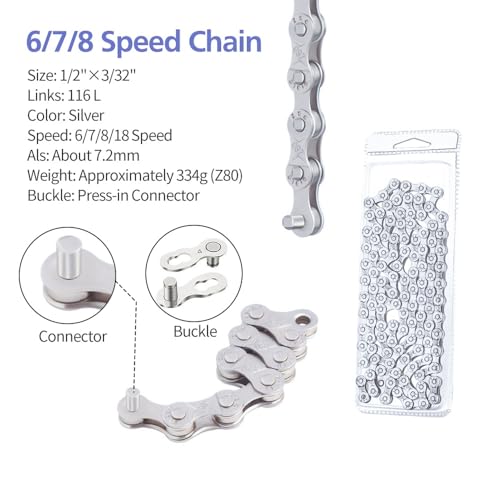6/7/8 Speed Bicycle Chain - Durable Silver Replacement