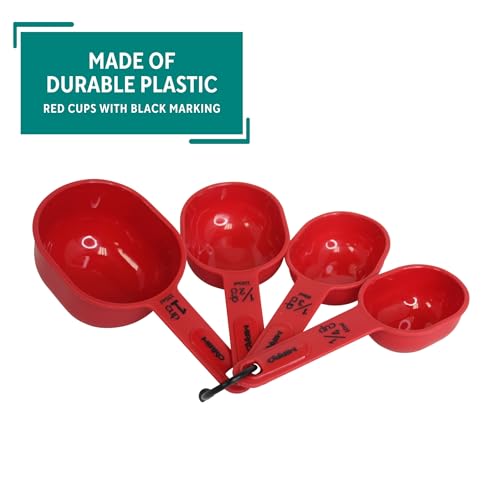 4-Piece Nested Measuring Cup Set - Durable Red Plastic Kitchen Essentials