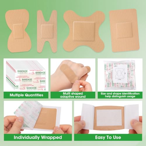 500 Counts Assorted Bandages Bulk Variety Pack, 12 Styles Flexible Fabric - CXYARY (Bandages Assorted-500p)