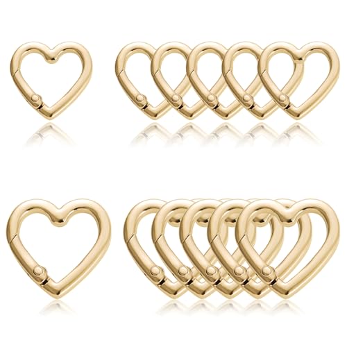 Heart Shaped Carabiner Keychain Clips - 12Pcs Gold