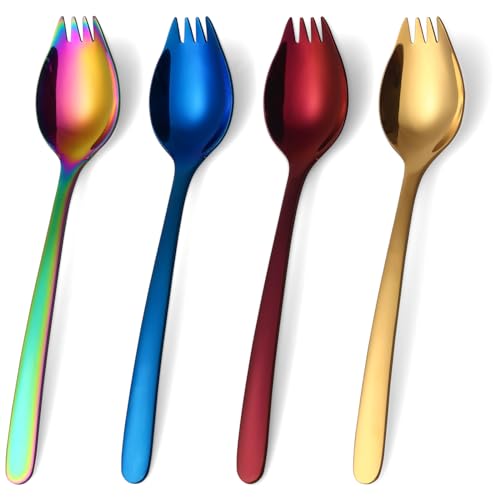 7-Inch Stainless Steel Spork Set - Reusable Metal Sporks, 4 Pack - L18-Spork4Multi