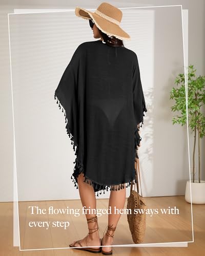 Women's Crochet Chiffon Swimsuit Coverup Dress - Black