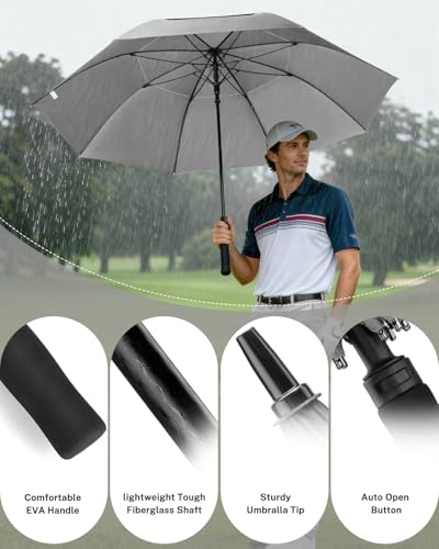 Gonex 72 Inch Windproof Auto Open Golf Umbrella with UV Protection - Grey