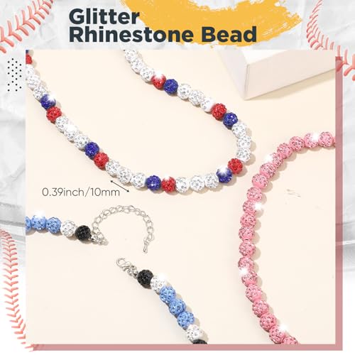 Bling Baseball Necklace - 12 Pcs Ice Beaded Necklaces - Mixed Colors