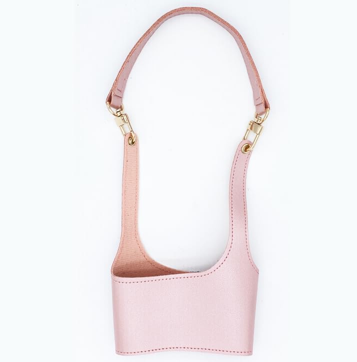 Water Bottle Sleeve - Pink PU Leather Holder for Cups