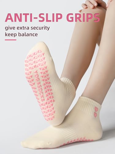 Grippy Pilates Socks for Women with Ruffles - 1 Pair Double Heart Ivory