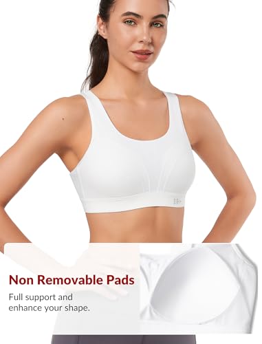 Yvette Adjustable High Support Sports Bra with Sewn-in Pads - White, Medium D/DDD