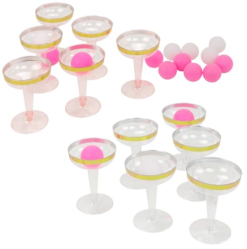 Champagne Pong Set - 21-Piece with Gold-Trimmed Cups & Pink Balls