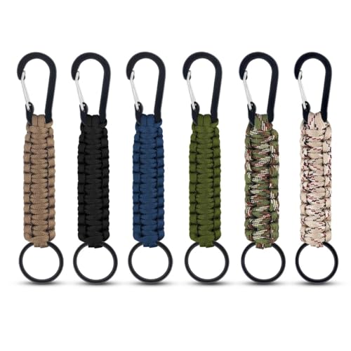 Heavy Duty Paracord Keychain with Carabiner - 6 Pack