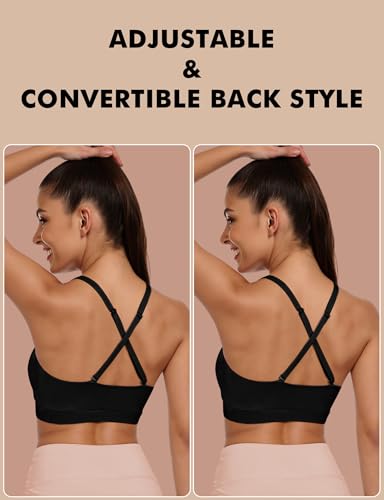 Sports Bra for Women - U Neck Adjustable Spaghetti Strap Workout Bra with Removable Cups - Medium / U-Black