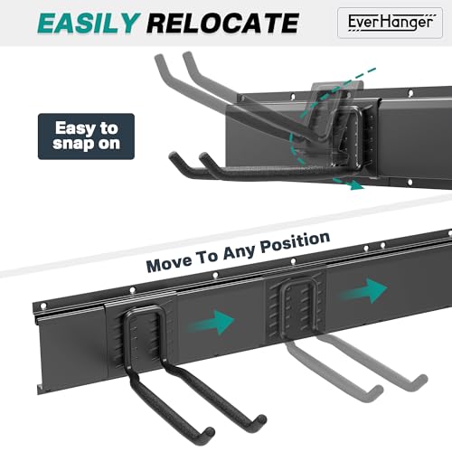 EVERHANGER Garage Tool Storage Organizer, Wall Mount Garden Tool Rack Organization, Heavy Duty Folding Chair Hangers with 6 Adjustable Hooks, Max Load 450lb, 48inch
