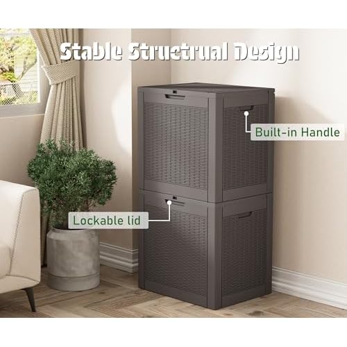 NUNU LAB Outdoor Storage Box 31 Gallon,Waterproof Indoor Outside Deck Boxes,Backyard Storage Bin for Package Delivery,Garden Tools,Patio Cushions,Pool Accessories,Storage Bench Lockable Lid,Tool Box