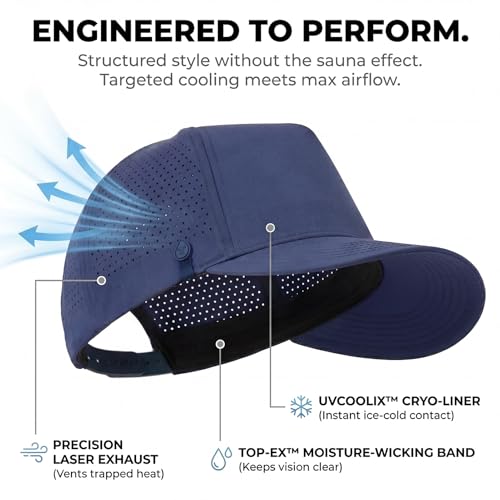 TOP-EX Performance Golf Baseball Hat Men Medium-Large Black Water-Resistant Laser-Vented