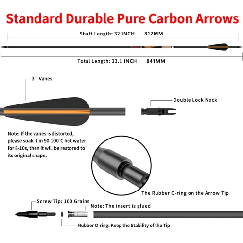 Olympic-Grade Pure Carbon Hunting Arrows - 12 Pack, 10 Spine