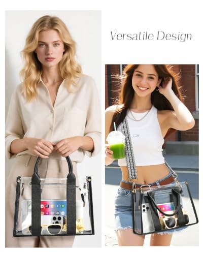 Clear Tote Bag for Women - Water-Resistant PVC - Black