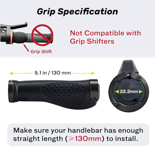 SAPLIZE Classic Black Bike Handlebar Grips - Ergonomic Wide Palm Support, Double Lock-on for Mountain & Urban Bikes
