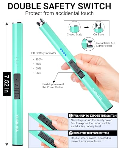Electric Candle Lighter - USB Rechargeable Flameless Plasma Arc - Tiffany Blue