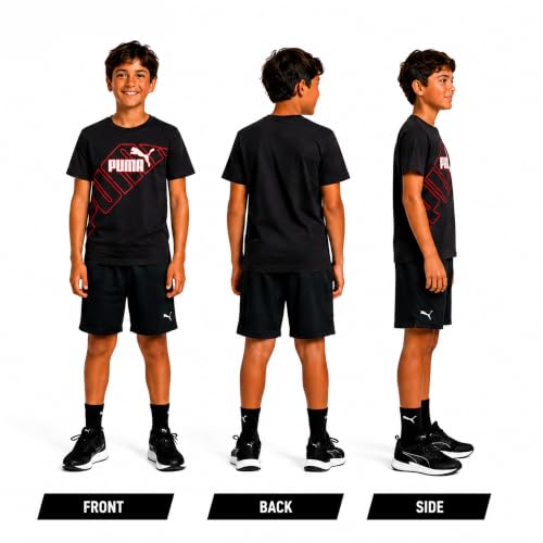 PUMA Boys Medium Black Red Athletic Crewneck T-Shirt - Sizes S-XL