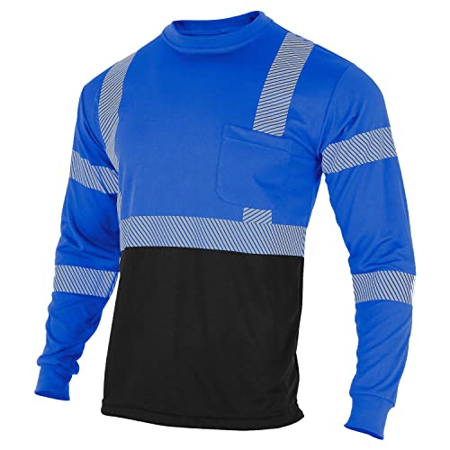 VENDACE Safety T Shirts Reflective High Visibility 3 Pack Hi Vis Long Sleeve Construction Work Shirts for Men (Royal Blue,M)