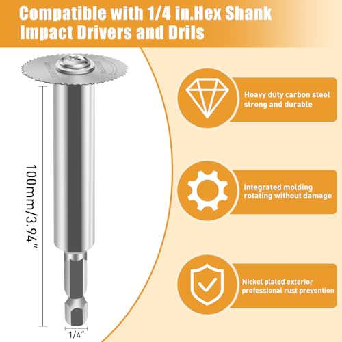 FOTYBEl Cutting Wheel for Drill, Rotary Tool Cutting Discs with 6pcs Steel Saw Blades, 1pc 1/4" Hex Long Shank, Power Rotary Tool Accessories for Cutting PVC Pipe Wood Plastic Soft Metal