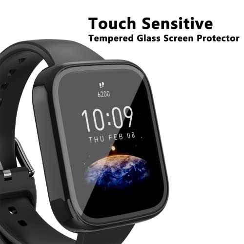 Amazfit Bip 3/Bip 3 Pro Screen Protector Case - Black, 2-Pack