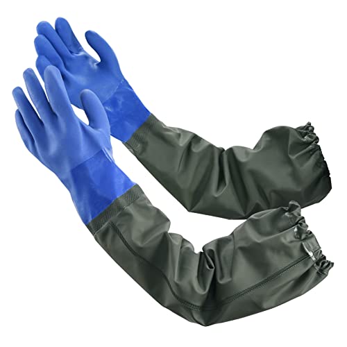 MUMUKE 3-pair set Long Waterproof Gloves, Long Chemical Gloves, Reusable, Padded Cotton Lined/Acid & Oil Resistant 28 inch