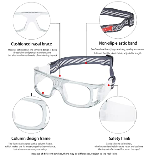 Protective Sports Goggles for Racquetball & Basketball - G8042 Gray Frame White Nose Pad