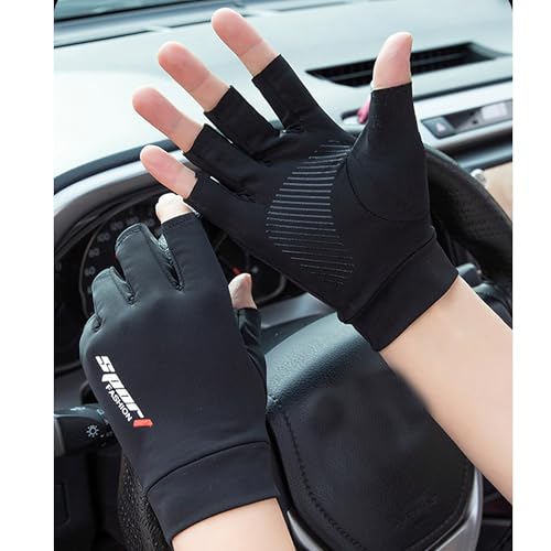 Breathable Half-Finger Cycling Gloves - UV Protection Mesh - Black, One Size
