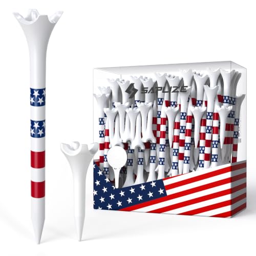 Plastic Golf Tees - 100 Pack with Stars & Stripes Marking System - Red (3-1/4'' & 1-1/2'')
