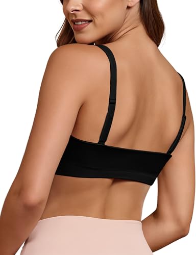 Sports Bra for Women - U Neck Adjustable Spaghetti Strap Workout Bra with Removable Cups - Medium / U-Black