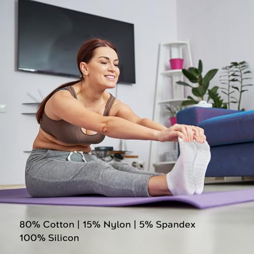 Non-Slip Pilates & Yoga Socks - 4 Pack Combed Cotton Grippy Socks