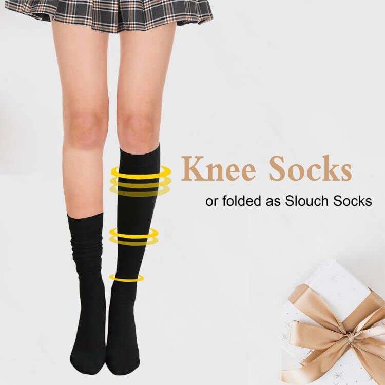 Women's Casual Knee High Socks - Striped Athletic Tube Socks - White