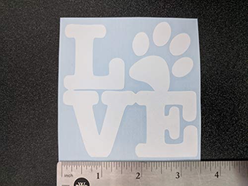 Paw Decals 4 Pack - Dog Paws, Love with Paw, Heartbeat, Prints - White, Small ~3.5"