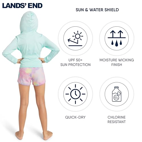 Girls' UPF 50+ Long Sleeve Hooded Sun Tee Rash Guard - Large Aruba Blue