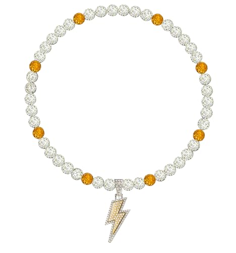 Baseball Necklace with Lightning Bolt Pendant - White/Gold, 18 Inch