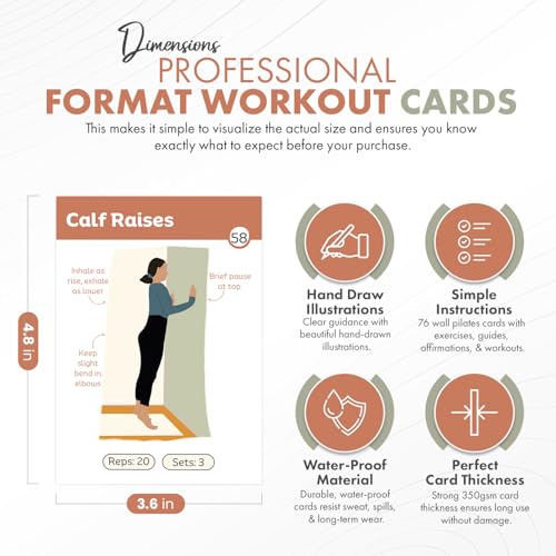 Wall Pilates Workout Cards - 76 Large Exercise Cards for Home Gym